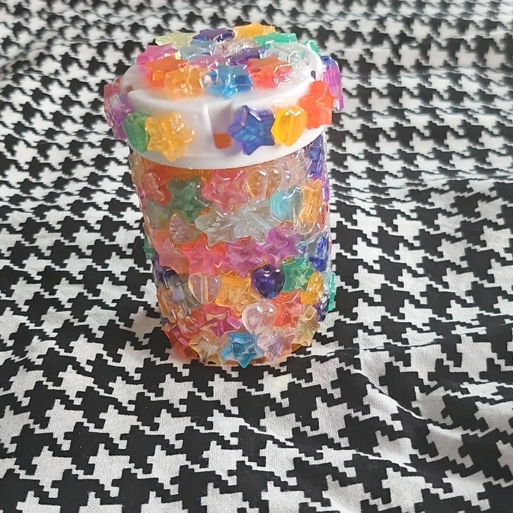 Colorful Star Decorated Happy Pills Jar